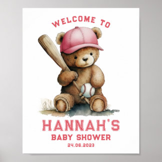 Teddy Bär Baseballspieler Junge Willkommen Baby-Pa Poster