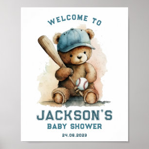 Teddy Bär Baseballspieler Junge Willkommen Baby Sh Poster