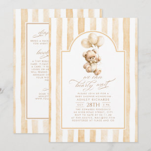 Teddy Bär Beige Streifen Baby Shower Alles in Eine Einladung