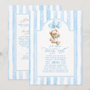 Teddy Bär Blau gestreifte Babyparty Alles in Einem Einladung