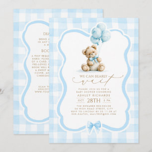 Teddy Bär Blau Gingham Baby Shower Einladung Alles
