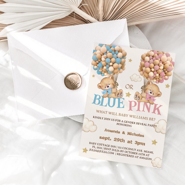 Teddy Bär Blau oder Rosa Geschlechtsenthüllung Einladung (Von Creator hochgeladen)