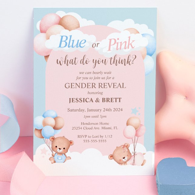 Teddy-Bär Blau oder Rosa Geschlechtsenthüllung Einladung (Von Creator hochgeladen)