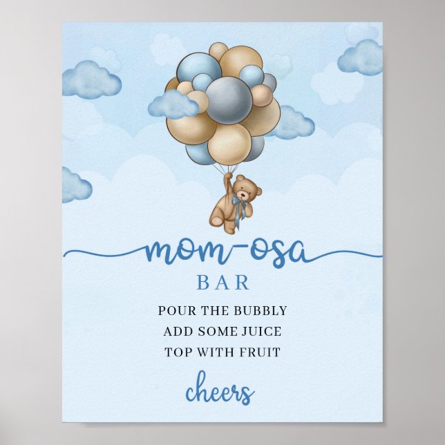 Teddy Bär blaubraune Ballons Mama-osa Bar Sign Poster (Vorne)
