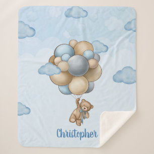 Teddy Bär blaubraune beige Ballons personalisiert Sherpadecke