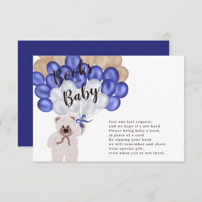 Teddy Bär blaue Ballonbücher für Baby Begleitkarte (Vorne/Hinten)