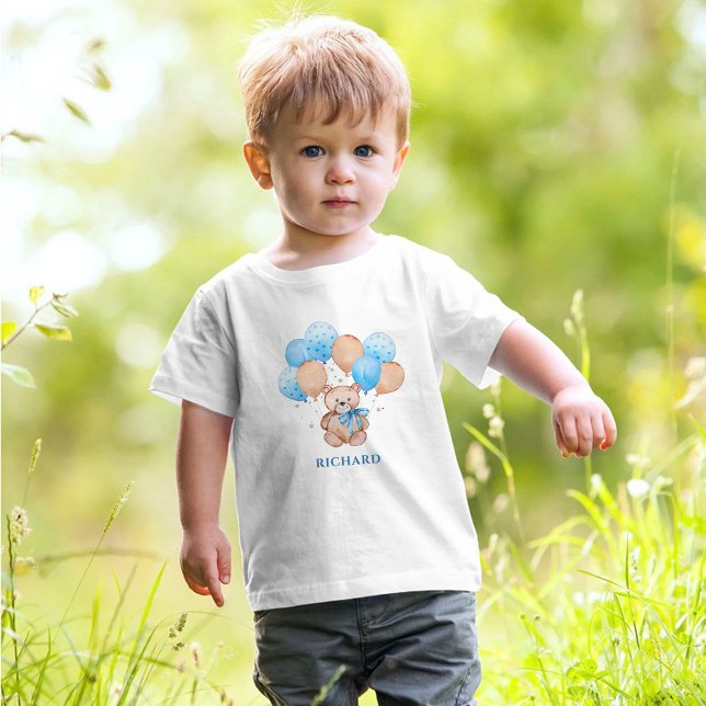 Teddy Bär blaue Ballons Baby T - Shirt (Von Creator hochgeladen)
