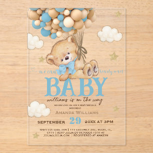 Teddy Bär Blaue Ballons Babyparty Acryleinladungen