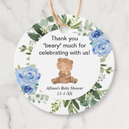 Teddy Bär blaue Blumengrün Babydusche Geschenkanhänger