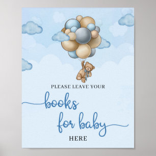 Teddy Bär blaue Elfenbeinballons Bücher für Baby Poster