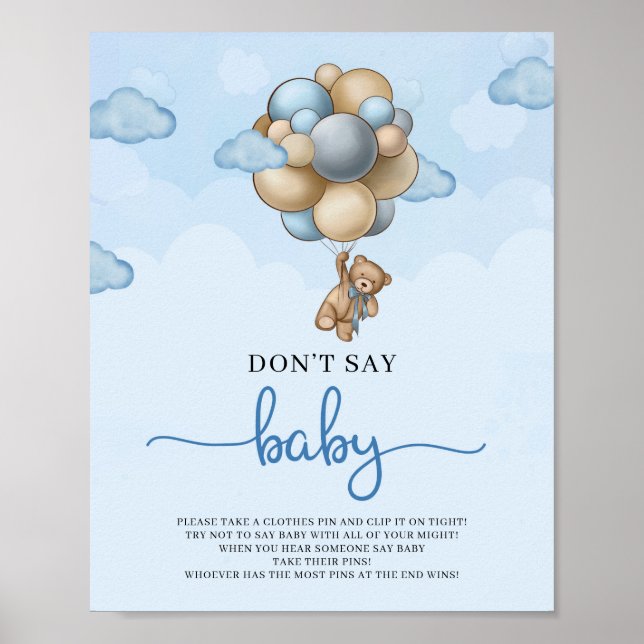 Teddy Bär blaue Elfenbeinballons sagen nicht, Baby Poster (Vorne)