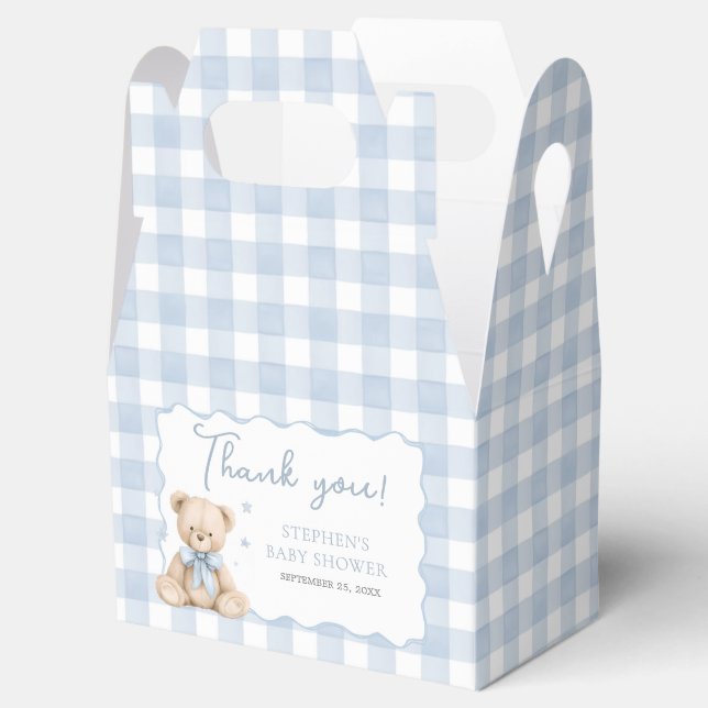 Teddy-Bär Blaue Gingham-Geschenkbox Geschenkschachtel (Geöffnet)