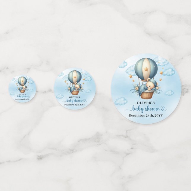 Teddy Bär blauer brauner Elfenbein Heißluftballonj Konfetti (Vorderseiten)