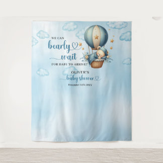 Teddy Bär bläulich-beige Heißluftballonjunge Wandteppich