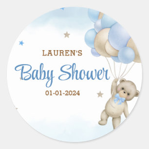 Teddy-Bär-Blue-Ballons-Baby-Party Runder Aufkleber