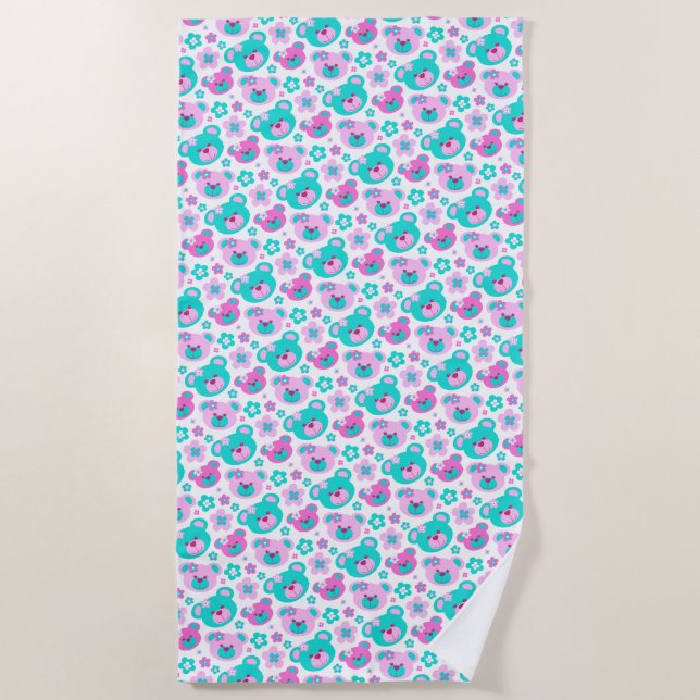 Teddy Bär Blume Rosa Aqua Handtuch (Vorderseite)