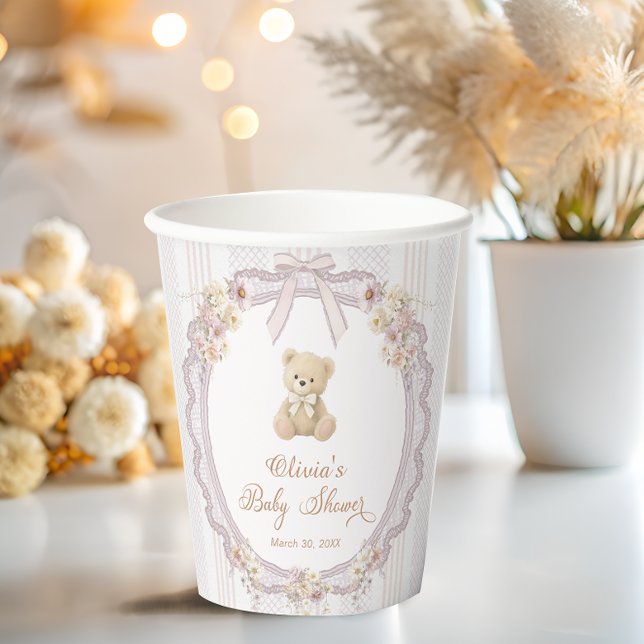 Teddy-Bär-Bogen Vintage-Baby-Party Pappbecher (Von Creator hochgeladen)