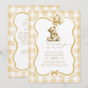 Teddy Bär Braun Gingham All-in-One-Baby-Party Einladung