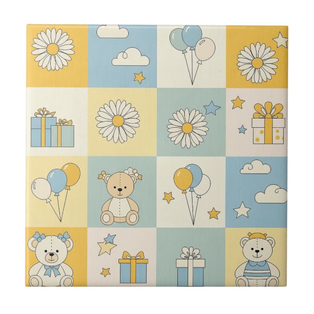 Teddy Bär Daisy Garten Muster (8) Fliese (Vorderseite)