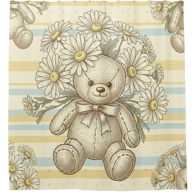 Teddy Bär Daisy Gartenmuster (1) Duschvorhang (Vorderseite)