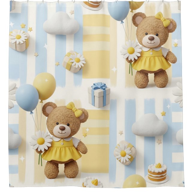 Teddy Bär Daisy Gartenmuster (8) Duschvorhang (Vorderseite)