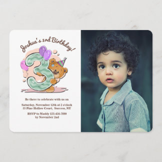 Teddy-Bär drei Jährig-Foto-Einladung Einladung