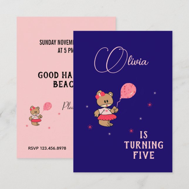 Teddy Bär Einladung (Vorne/Hinten)