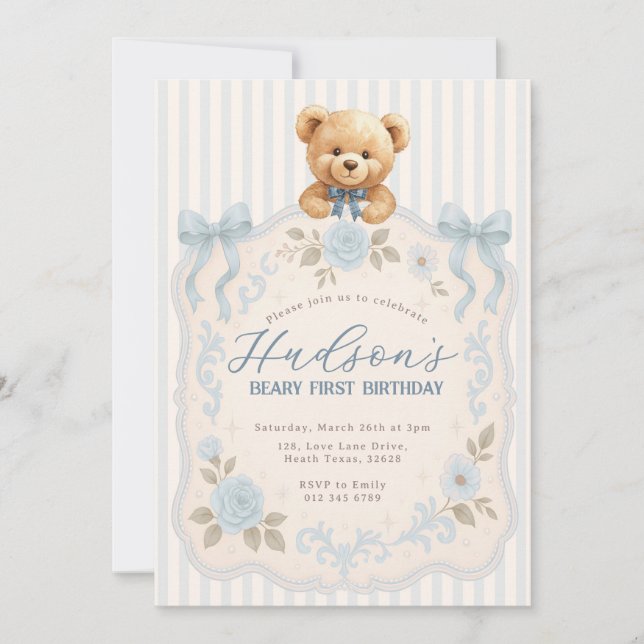 Teddy-Bär-Einladung zum Geburtstag Einladung (Vorderseite)