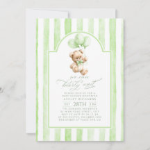 Teddy Bär Elegant Hellgrün Streifen Baby Shower