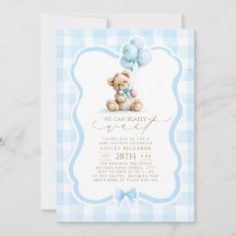 Teddy Bär Elegant Pastell Blau Gingham Baby Shower
