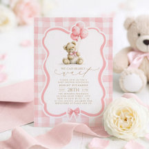 Teddy Bär Elegant Pastellrosa Gingham-Baby-Party