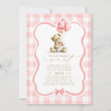 Teddy Bär Elegant Pastellrosa Gingham-Baby-Party