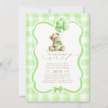 Teddy Bär Elegant Salbei-Grün Gingham-Baby-Party
