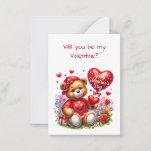 Teddy Bär Frohen Valentinstag Flachkarte Mitteilungskarte