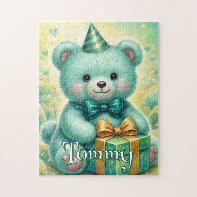 Teddy Bär Geburtstag Türkis Mint Grün  Puzzle (Vertikal)