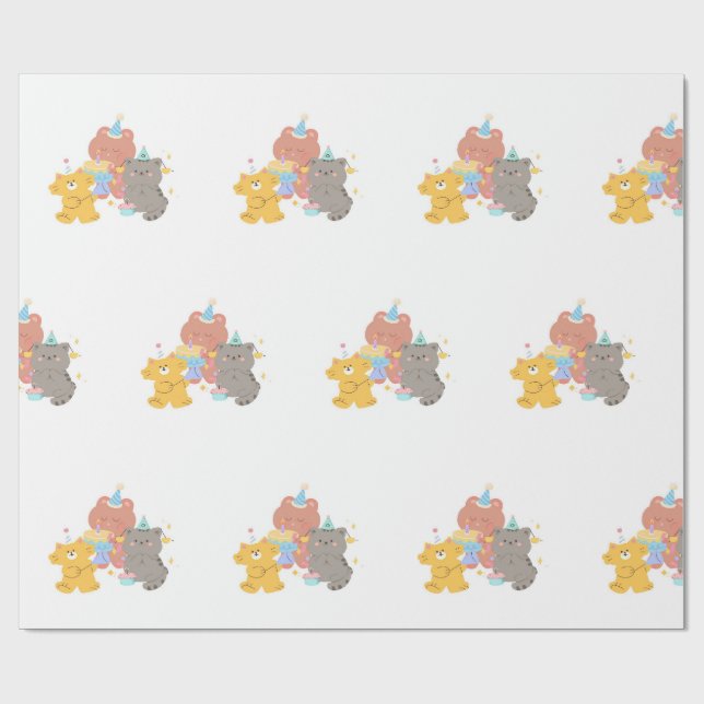 Teddy-Bär Geburtstagsfeier  Geschenkpapier (Flach)