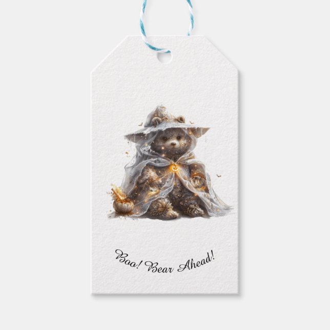 Teddy-Bär. Geist. TRICK ODER BEHANDLUNG Geschenkanhänger (Vorderseite)