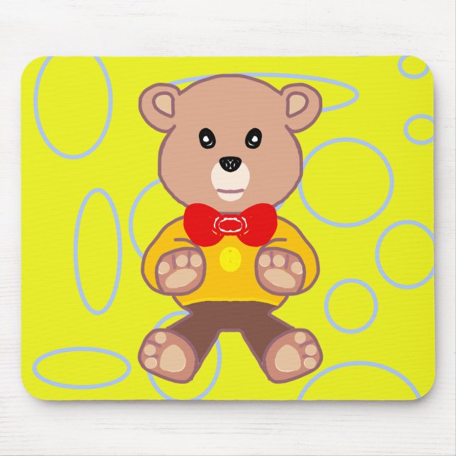 Teddy Bär Gelbe geometrische Kreise Schleifen Mous Mousepad (Vorne)