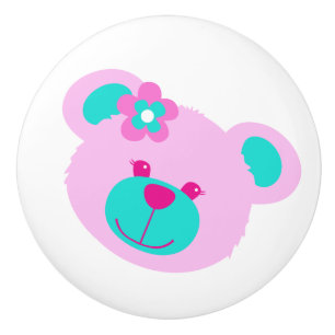 Teddy Bär Gesicht rosa Aqua Art Türknauf Keramikknauf