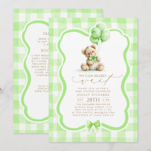 Teddy Bär Grün Gingham Baby Shower Alles in Einem Einladung