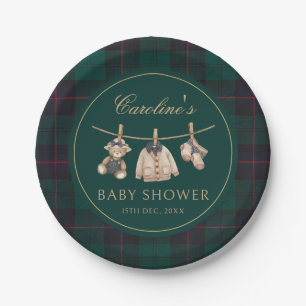 Teddy Bär Grün Tartan Baby Shower Papier Teller