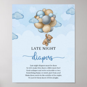 Teddy Bär Heißluftballon Late Night Diaper Spiel Poster