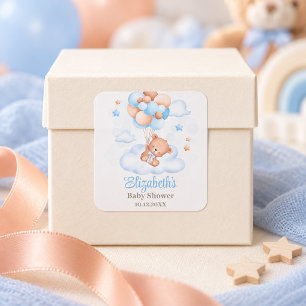 Teddy Bär im Himmel Baby Shower Quadratischer Aufkleber