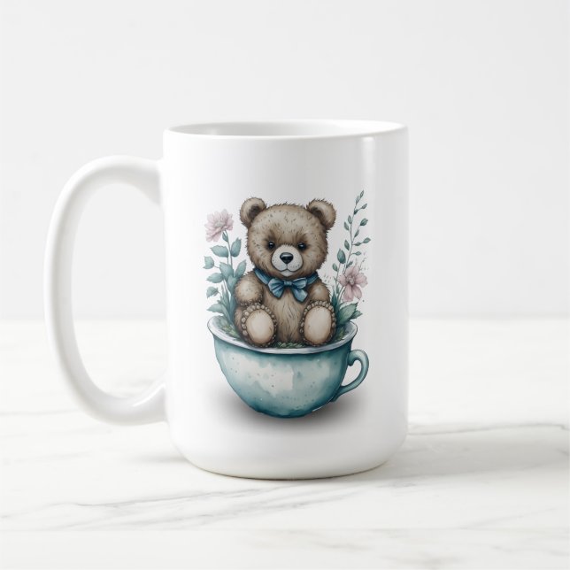 Teddy Bär im Teacup mit Blume Kaffeetasse (Links)