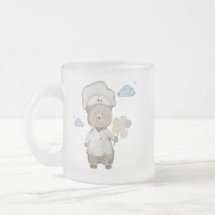Teddy Bär in einem Koch Hut mit Ballons Kaffee mu Mattglastasse