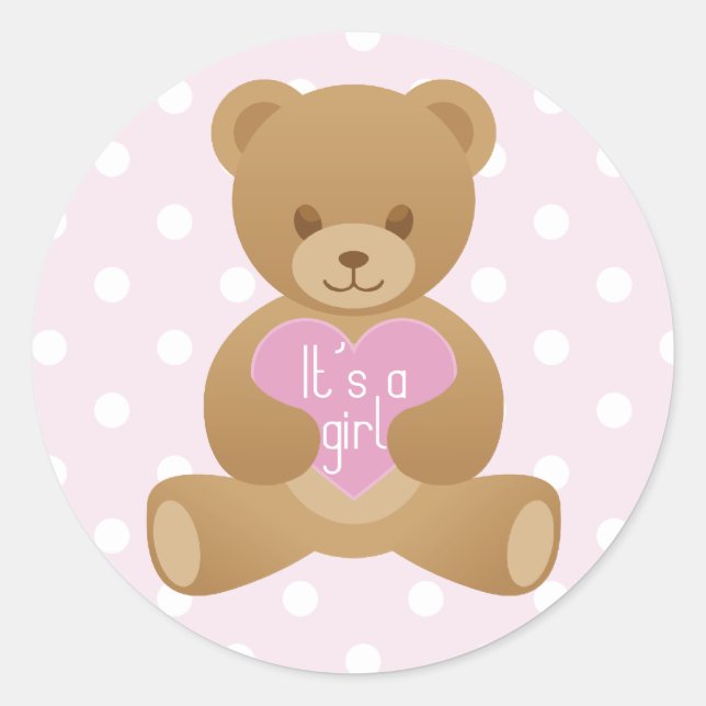 Teddy-Bär "It's a girl", rosa Aufkleber (Vorderseite)