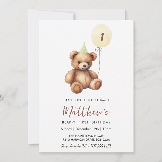 Teddy Bar JEDES ALTER Geburtstag Einladung (Vorderseite)