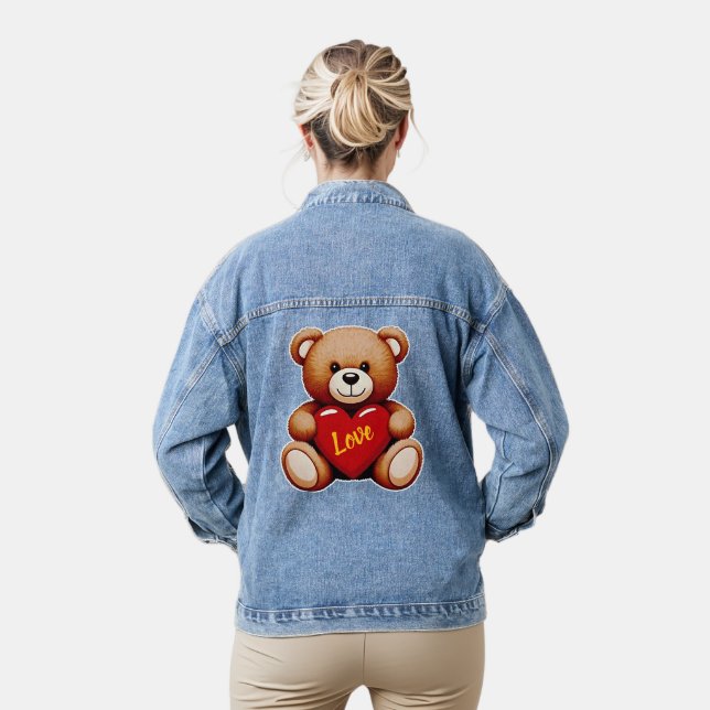 Teddy-Bär "Liebe" Damen-Denimjacke Jeansjacke (Modell)