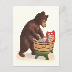 Teddy Bär macht die Wäsche Postkarte