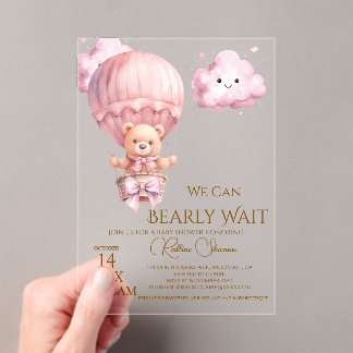 Teddy-Bär-Mädchen-Baby-Party Acryleinladungen